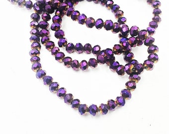 85 Purple Faceted Electroplated Rondelle Glass Beads - 28-28