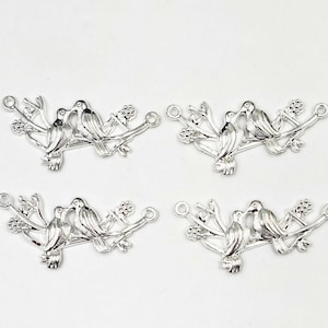 4 Antique Silver Love Bird Connectors - 23-12-3