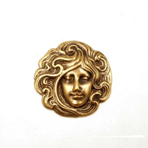 1 Antique Brass Art Nouveau Maiden Stamping - 1-75-A