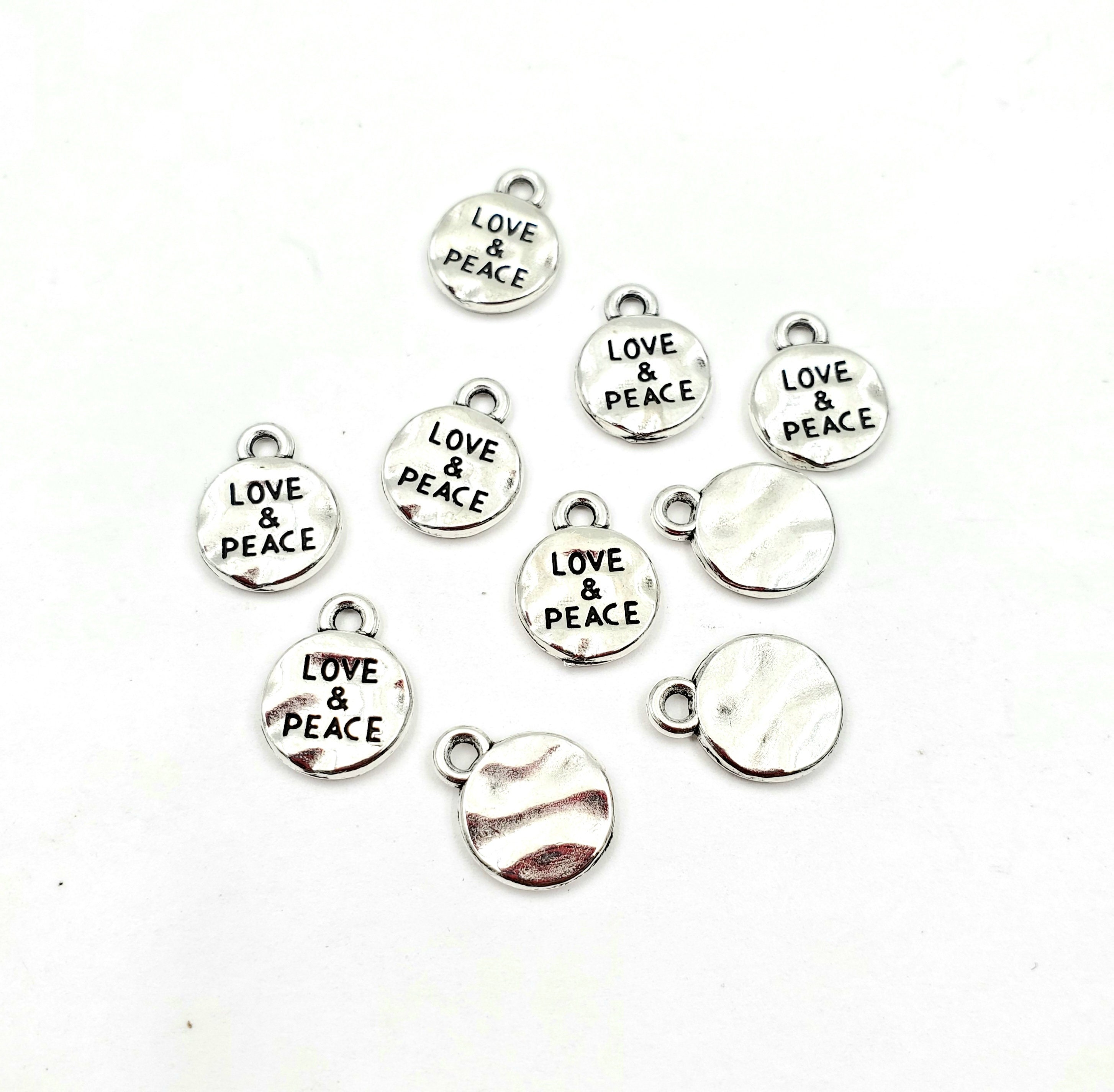 10 Antique Silver Love and Peace Tag Charms - 20-C-13 - Etsy