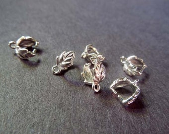 6 Silver Plated Leaf Pinch Bails - 16-17