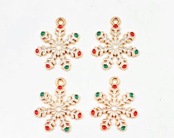 4 White Enameled Snowflake Charms - 21-32-11