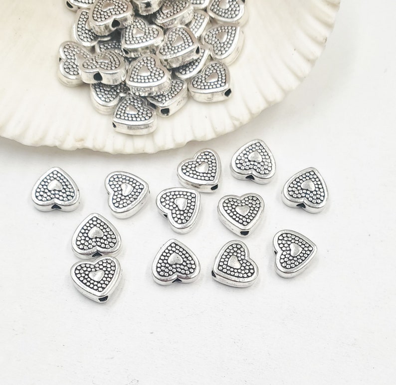 10 Antique Silver Heart Bead/Charms 21-37-7 image 4