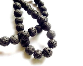 10 Perles En Pierre De Lave - Diamètre 10mm - Idéales Pour Création Bijoux - Référence 4558550030160