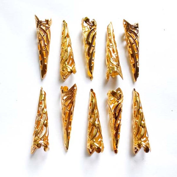 10 Gold Plated Bugle Filigree Bead Caps - 41-1-10