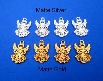 4 Matte Silver Or Matte Gold Angel Charms - 21-19-7