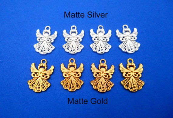 4 Matte Silver Or Matte Gold Angel Charms - 21-19-7