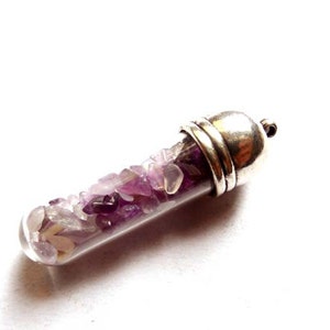 1 Amethyst Gemstone Nuggets In Glass Vial Pendant/Charm - 30-18