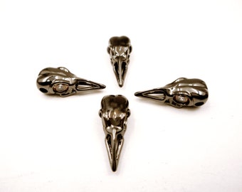 2 Gunmetal Bird Skull Charms With Cubic Zirconia Eyes - 30-23-5