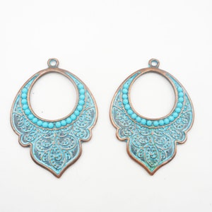 2 Pendenti/connettori/ciondoli in stile marocchino in rame antico/patina blu - 31-23-E