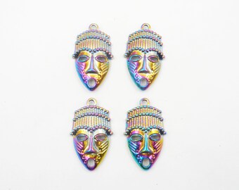 4 Electroplated Tribal Mask Charms - 39-35