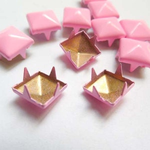 50 Pink Pyramid Square Studs - 9mm - 39-20
