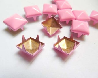 50 Pink Pyramid Square Studs - 9mm - 39-20