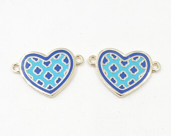 2 Gold Plated Blue Enameled Heart Connectors - 21-60-4