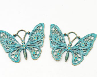2 Patina/Antique Bronze Butterfly Pendant/Connector/Charms - 26-75-D