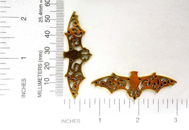 4 Antique Gold Bat Connector/Charms 27-31 image 2