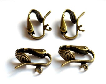 Clips de boucles d'oreilles en bronze antique - 2 paires - 13-11