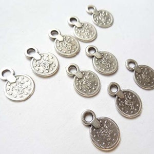 10 Antique Silver Mini Tughra Coin Charm - 21-23-5