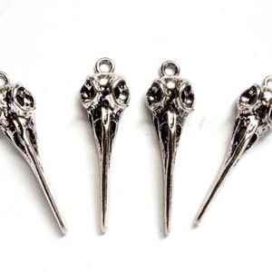 4 Antique Silver Bird Skull Charms - 22-7
