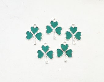 5 St. Patrick's Day Enameled 4 Leaf Clover Charms - 21-37-7