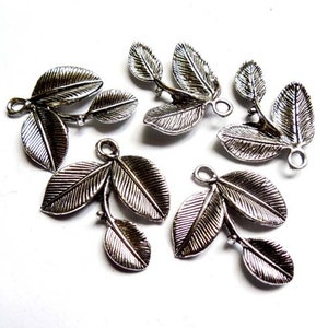 6 Antique Silver Leaf Charms 27-23-1 image 4