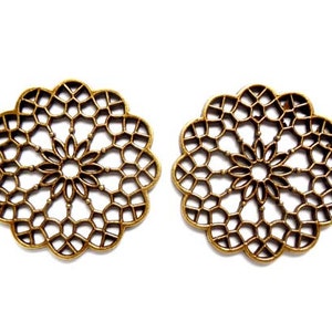 2 Antique Bronze Flower Filigree Connectors - 1-54
