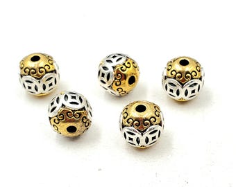 5 Antique Gold And Antique Silver Metal Beads - 24-18-B