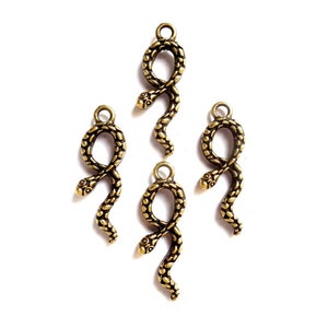 4 Antique Bronze Snake Charms - 27-33-6