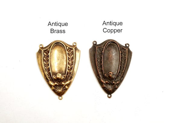 1 Antique Brass Or Antique Copper Victorian Shield Connectors - 1-81-A
