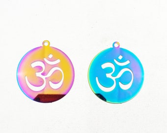 2 Stainless Steel Electroplated Om Symbol Charms - 20-14-6