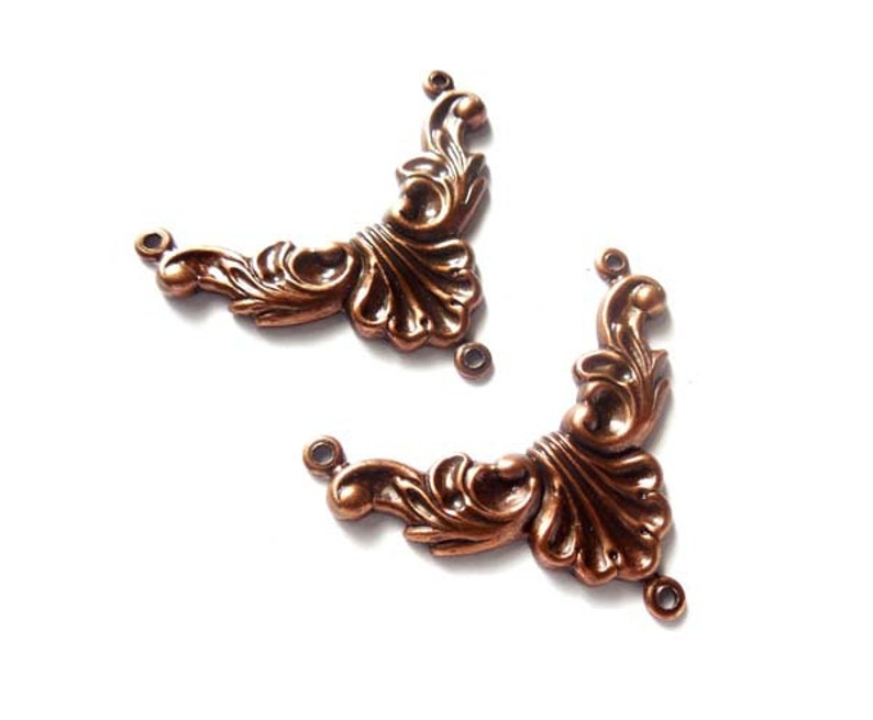 2 Oxidized Copper Ornate 3 Loop Connectors - 1-63 image 4