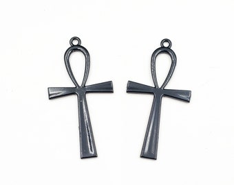 2 Black Ankh Pendant/Charms - 22-33-4