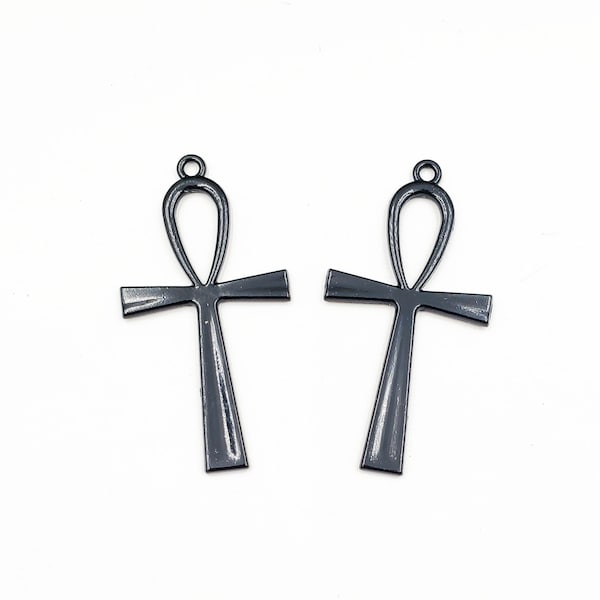 2 Black Ankh Pendant/Charms - 22-33-4