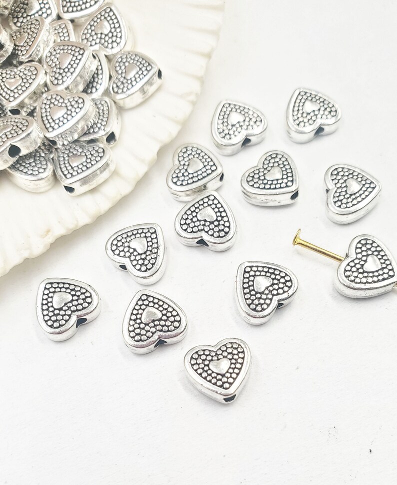 10 Antique Silver Heart Bead/Charms 21-37-7 image 5