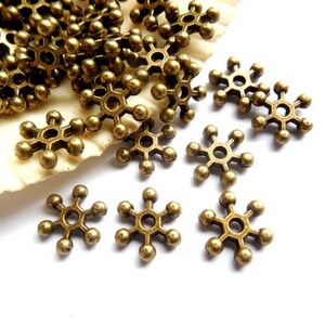 50 Antique Bronze Snowflake Spacers 17-AB-4 image 1