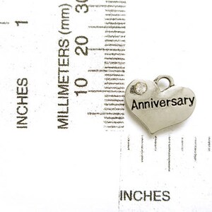 4 Antique Silver Anniversary Heart Charms 21-29-9 image 2