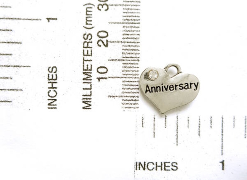 4 Antique Silver Anniversary Heart Charms 21-29-9 image 2