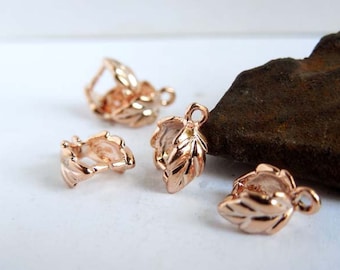6 Rose Gold Plated Leaf Pinch Bails - 16-23