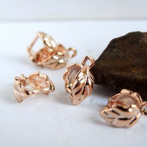 6 Rose Gold Plated Leaf Pinch Bails 16RG5 Etsy