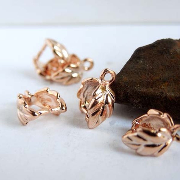 6 Rose Gold Plated Leaf Pinch Bails - 16-23