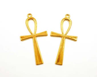 2 Gold Plated Ankh Pendant/Charms - 32-2-A