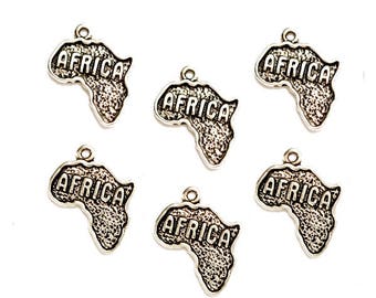 6 Antique Silver Africa Charms - 32-16