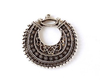 1 Oxidized Silver Textured Pendant Connector Charm - 21-53-4