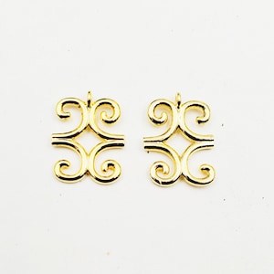 2 Gold Plated Dwennimmen Adinkra Symbol Charms - 30-5-7