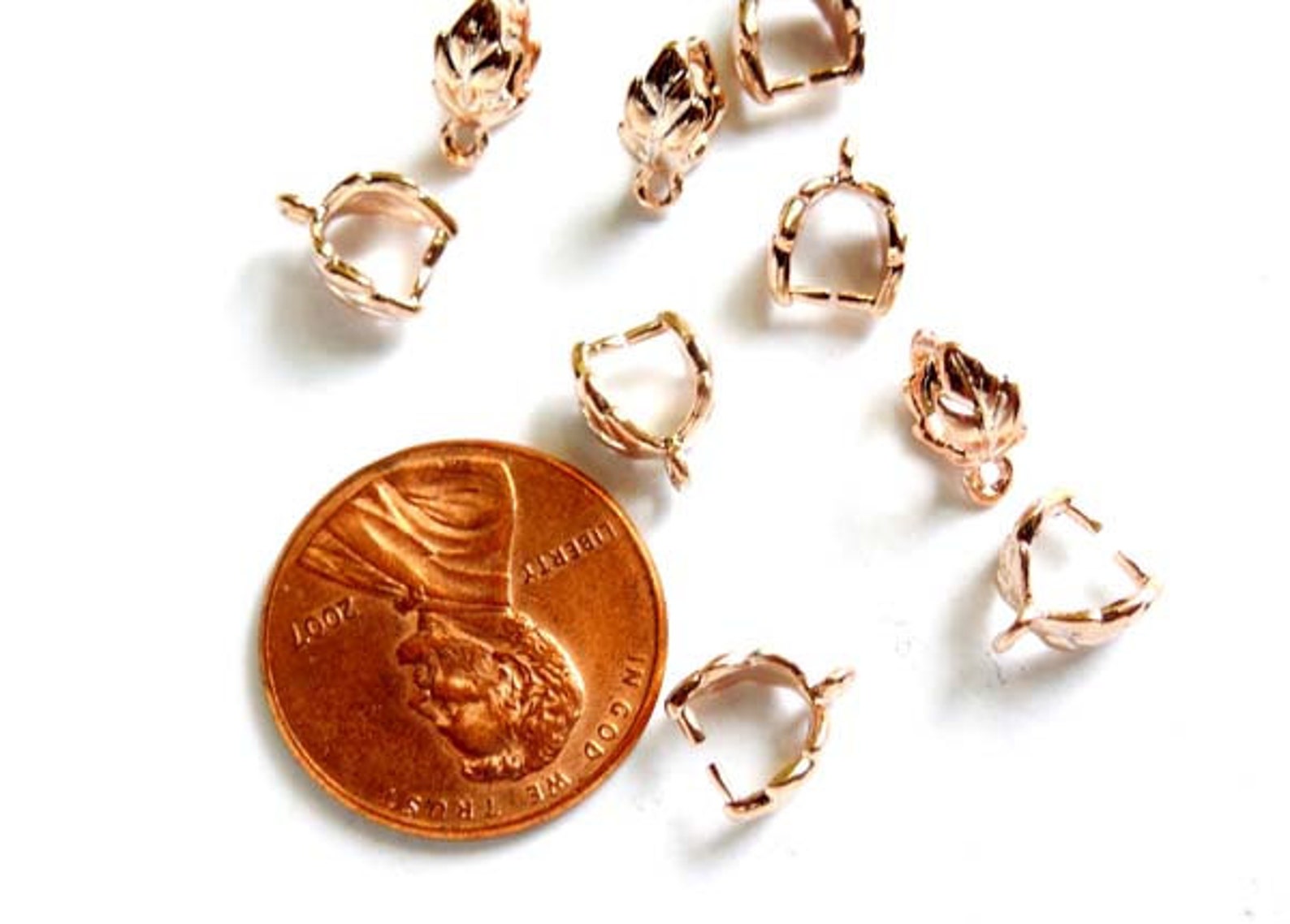 6 Rose Gold Plated Leaf Pinch Bails 16RG5 Etsy