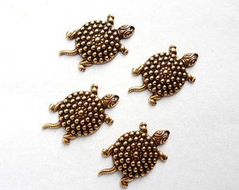 4 Antique Brass Turtle Charms - 21-63-1