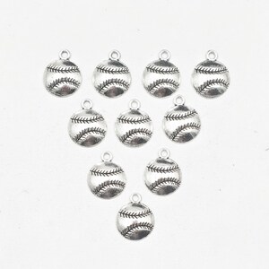 10 Antique Silver Baseball Charms - 21-61-10