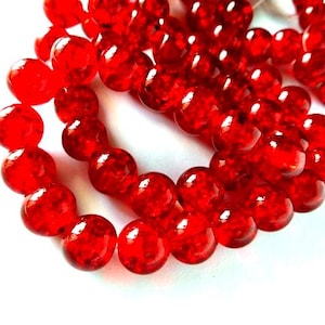 40 Red Crackle Glass Beads - 42-62