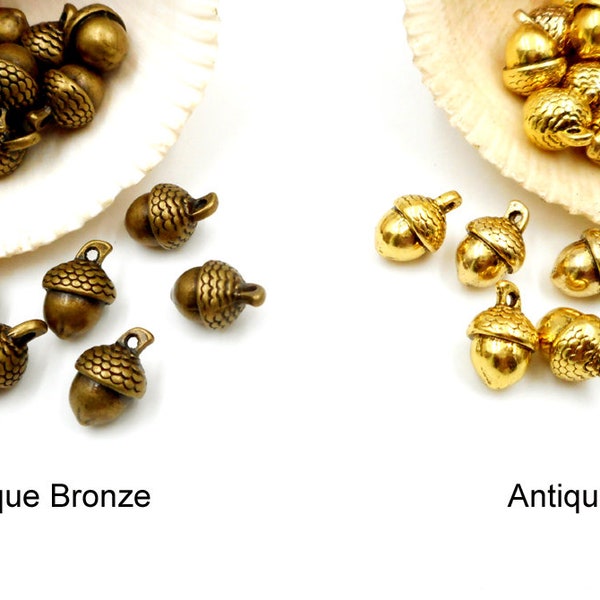 6 Antique Bronze  Or Antique Gold Acorn Charms - 26-56