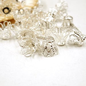 20 Silver Plated Filigree Flower Bead Caps - 6-22